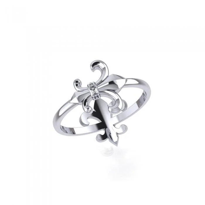 Multi-faceted Fleur-de-Lis ~ Sterling Silver Jewelry Ring TRI1684