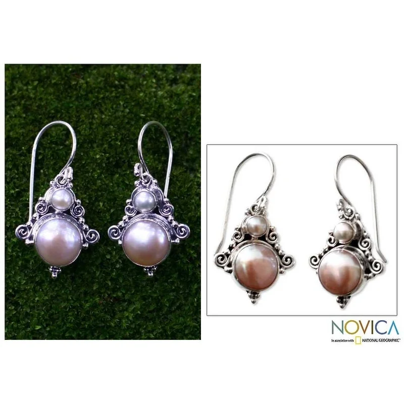 Handmade Sterling Silver 'Exotic' Pearl Dangle Earrings (4.5-9.5 mm) (Indonesia)