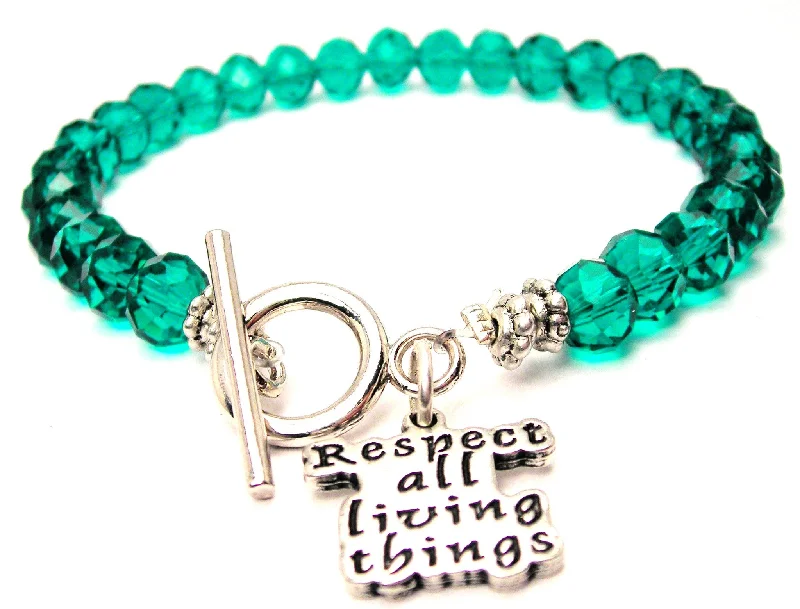 Respect All Living Things Crystal Beaded Toggle Style Bracelet