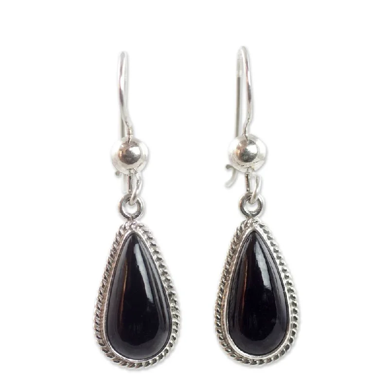 Handmade Black Tear Jade Earrings (Guatemala) - 1.6L*0.4W