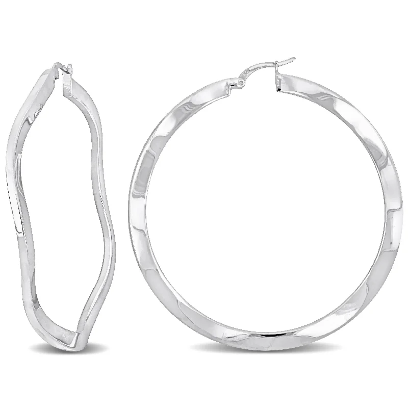 Miadora Sterling Silver 58mm Round Wave Hoop Earrings