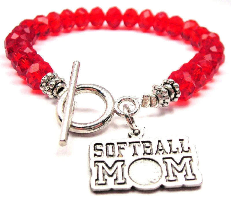 Softball Mom Crystal Beaded Toggle Style Bracelet