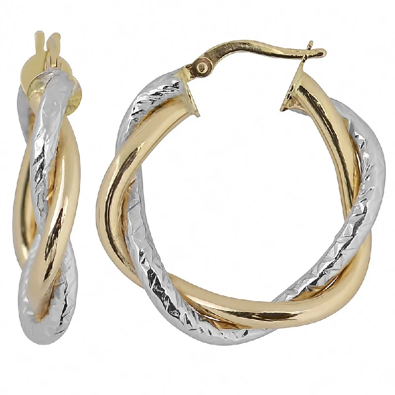 Fremada Italian 14k Two-tone Gold 5x20-mm Intertwined Round Hoop Earrings