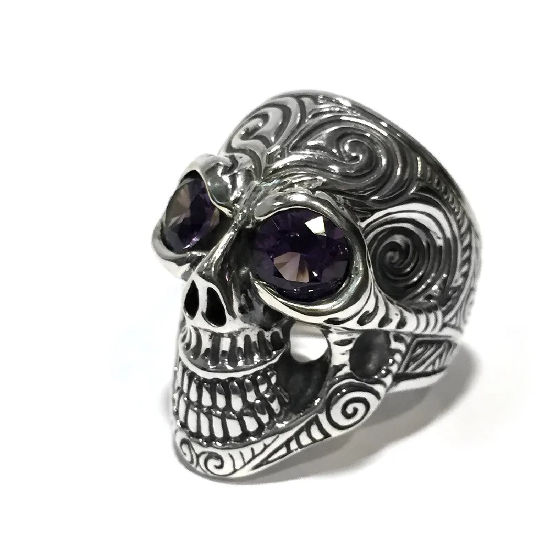 Tribal Graffiti Master Skull Ring w/Stones