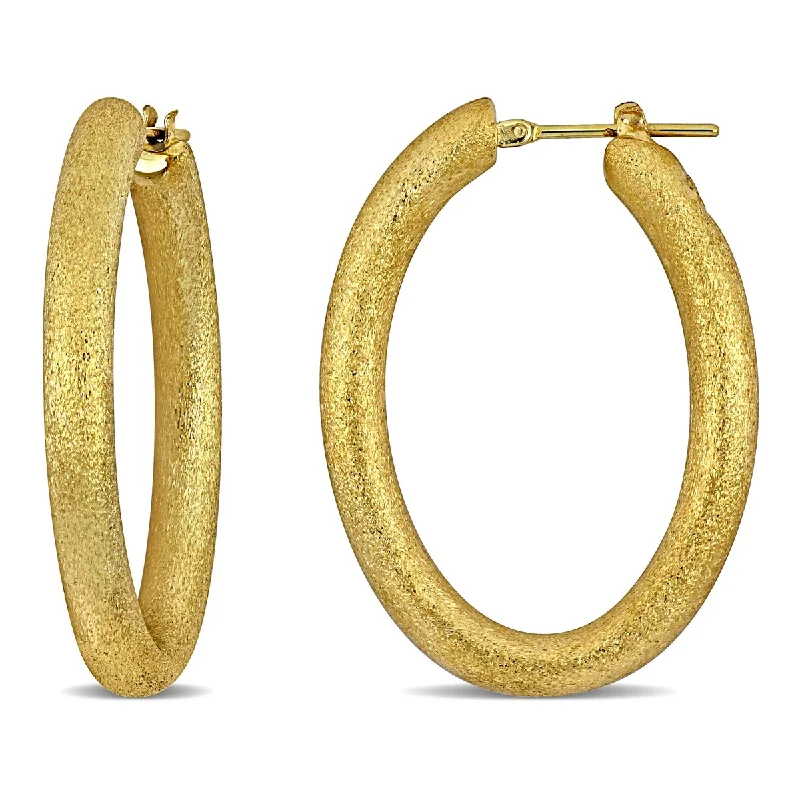 Miadora Textured Oval Hoop Earrings in 14K Yellow Gold