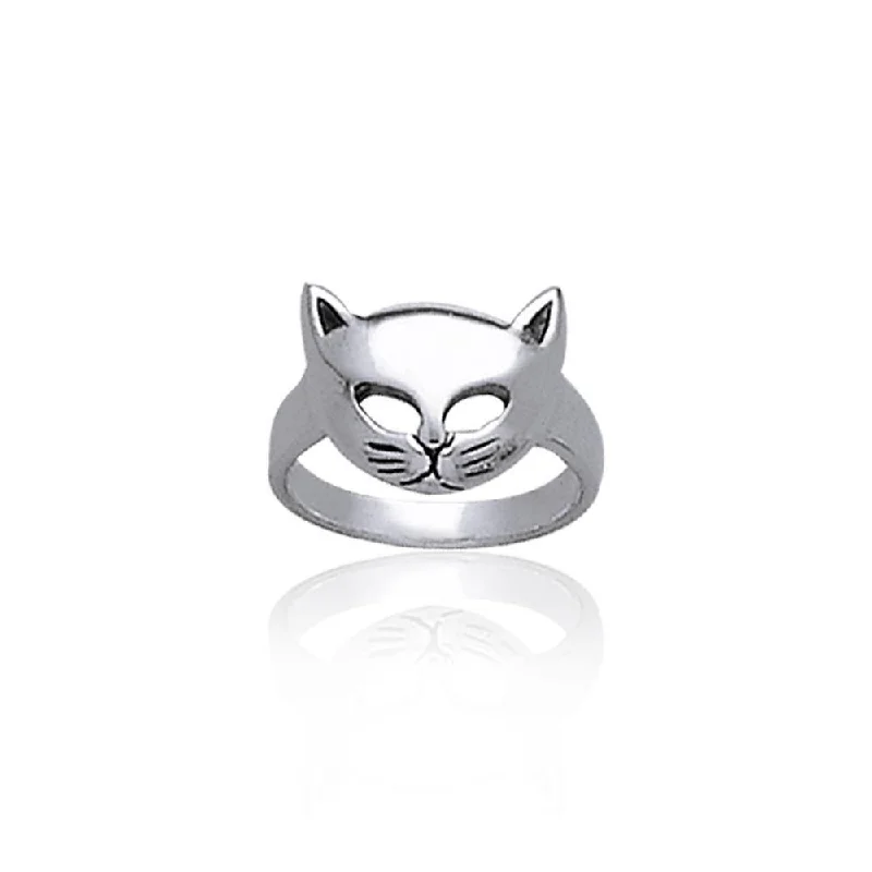 Lift up your playful spirits ~ Cat Mask Sterling Silver Ring TR687