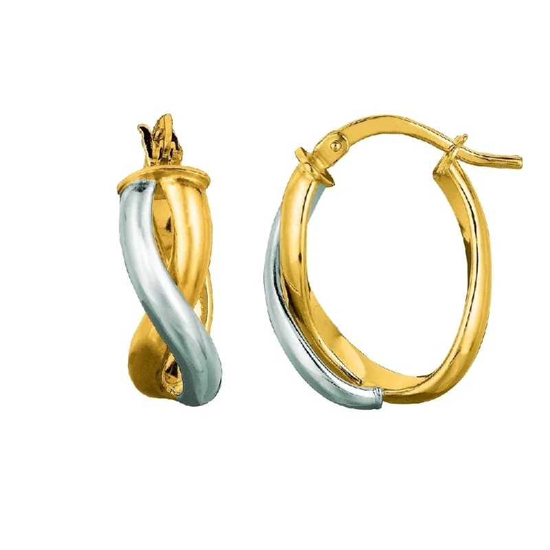 Curata 14k Two-tone Gold 18mm Overlap Double Row Twisted Hoop Earrings