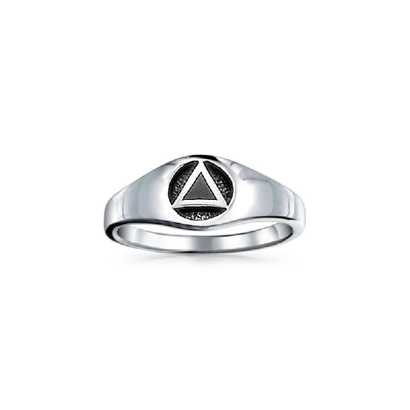 Triangle AA Recovery Symbol with Inlay ~ Sterling Silver Ring JR126