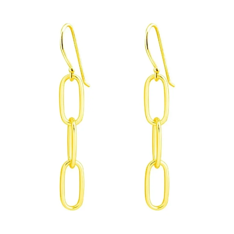 925 Sterling Silver 3 Row Gold Paperclip Dangle Drop Earrings