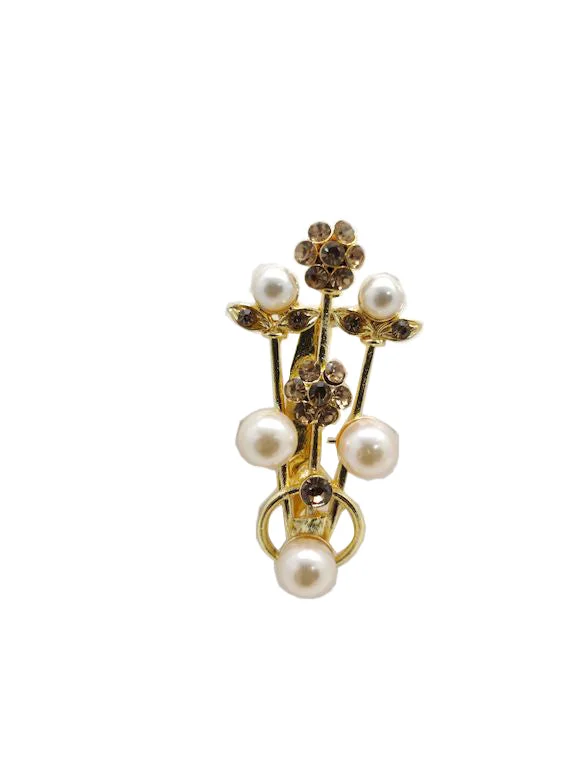 Golden Flower With Pearl Brooch