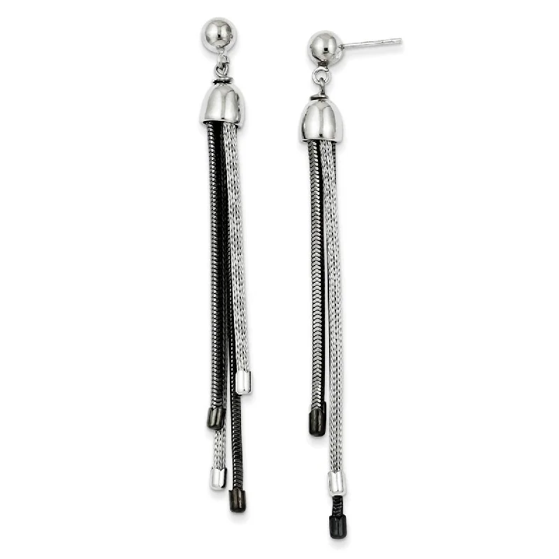 Curata 925 Sterling Silver 75x8mm Black Rhodium 4 Strand Post Long Drop Dangle Earrings