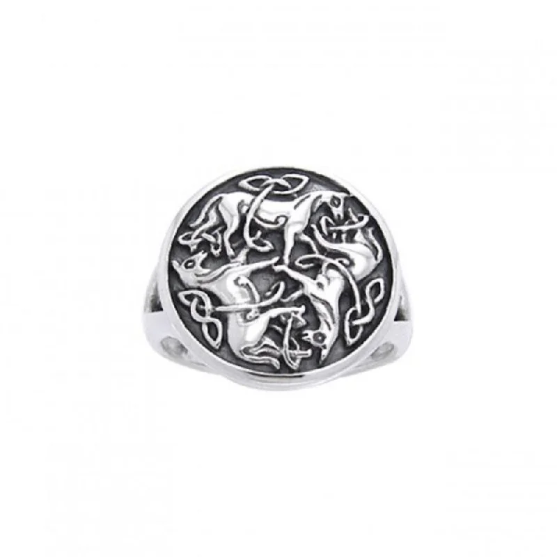 A stylized equestrian triquetra ~ Celtic Knotwork Horse Sterling Silver Ring TRI1113