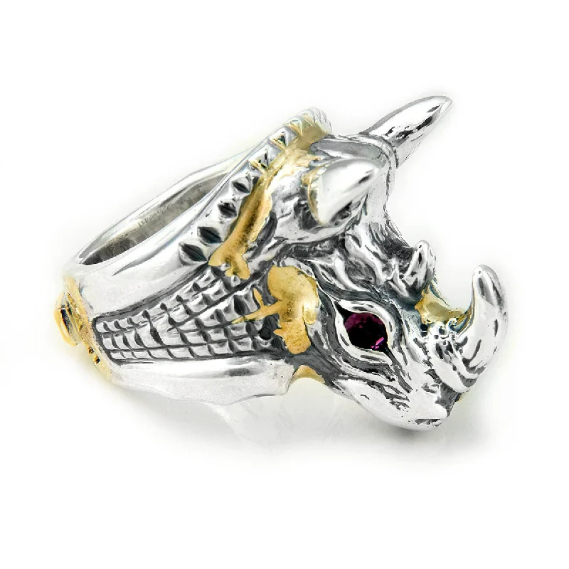 30th Anniversary Bill Wall Rhino Ring with Gold Overlay and Stone Eyes