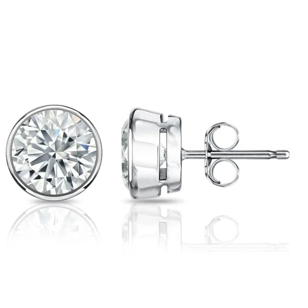 Auriya 14k Gold GIA Certified 4.00 carat TDW Bezel Set Round Diamond Stud Earrings