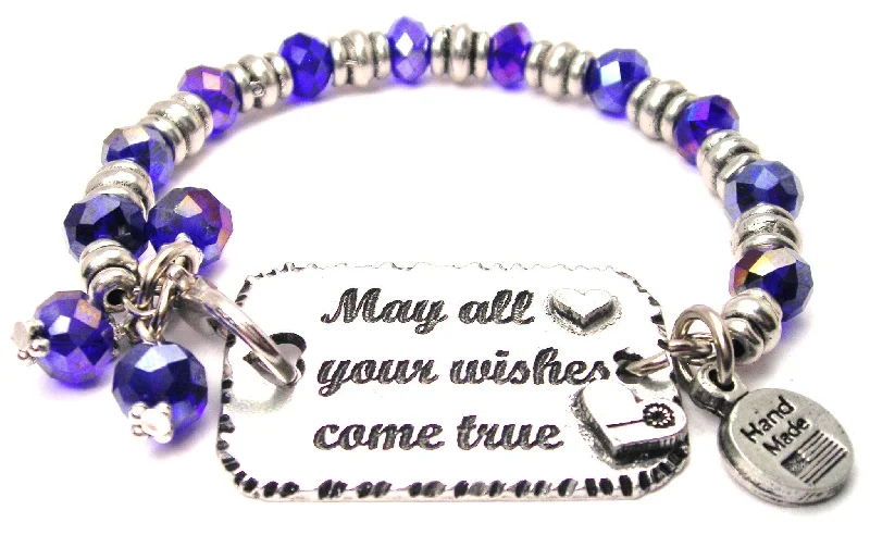 May All Your Wishes Come True With Dandelion Heart Expression Armor Pewter Crystal Bracelet