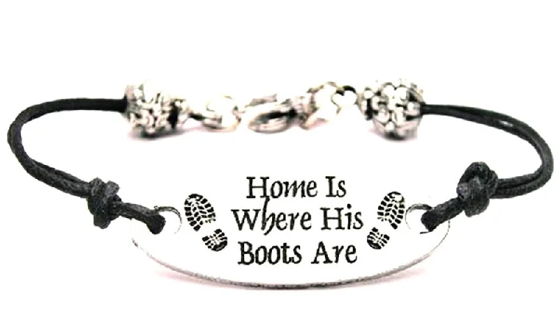 Home Is Where His Boots Are Black Cord Connector Bracelet