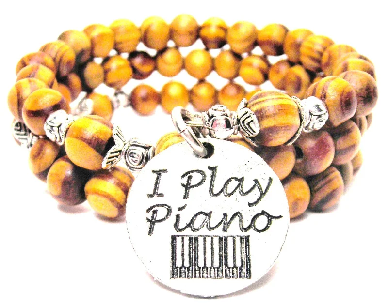 I Play Piano Natural Wood Wrap Bracelet