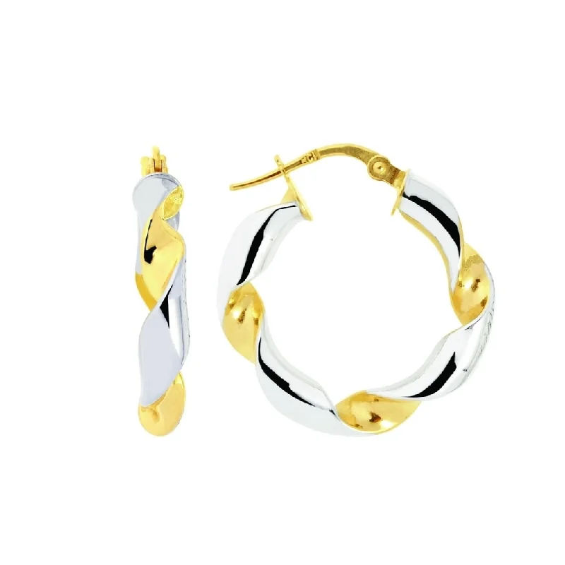 Curata 14k Two-tone Gold 22x5mm Twisted Small Hoop Earrings