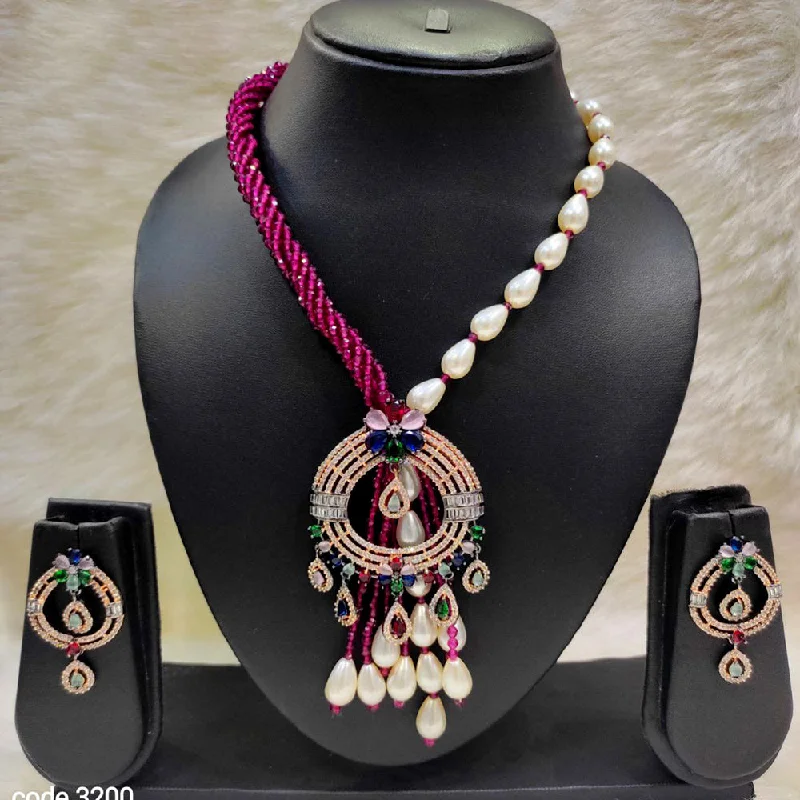 Aamrapali 2Tone Plated AD And Pearl Necklace Set