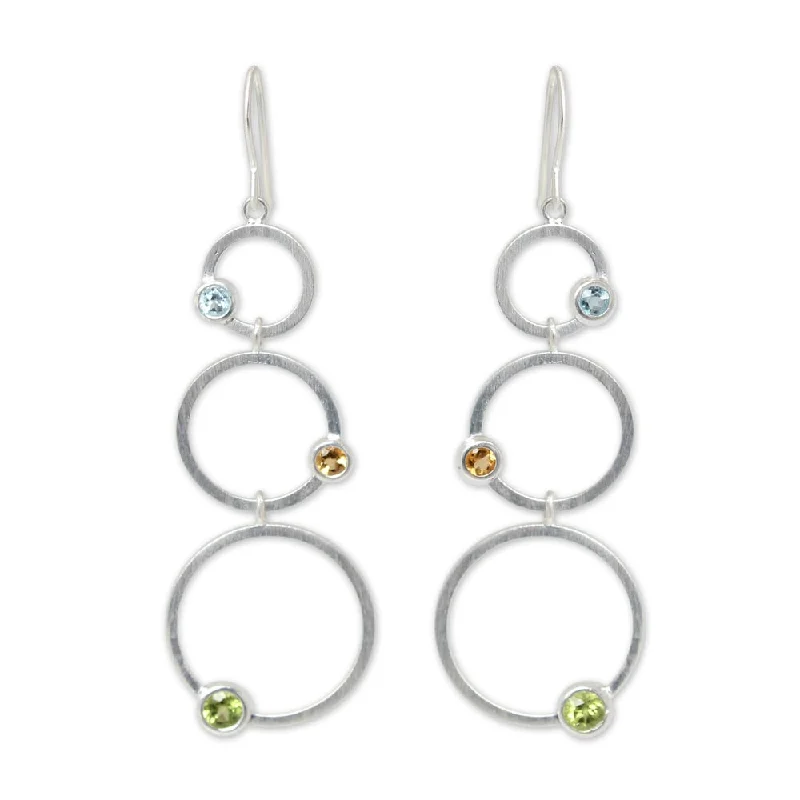 Handmade Sterling Silver 'Spring Rainbow' Multi-gemstone Earrings (Thailand)