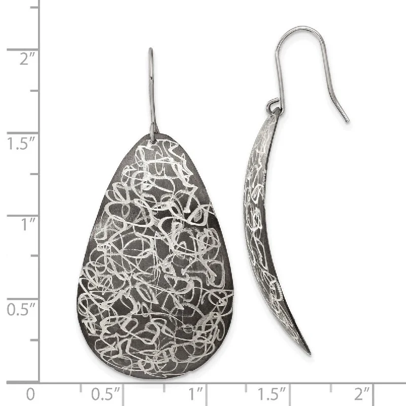 Curata 925 Sterling Silver Dangle Scratch finish and Ruthenium Hook Earrings