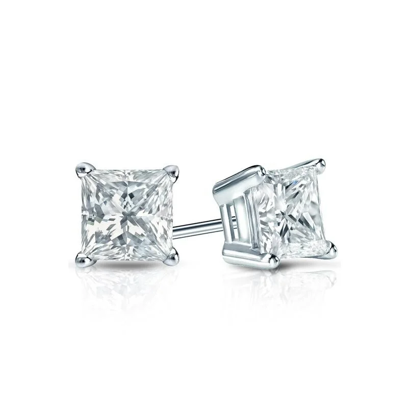 Auriya 18-karat Gold Lab Grown 0.50 carat TDW Princess Diamond Stud Earrings 4-Prong Basket Push-back