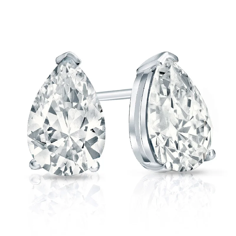 Auriya Plat Gold Lab Grown 4.00 carat TDW Pear Diamond Stud Earrings V-End Prong Push-back