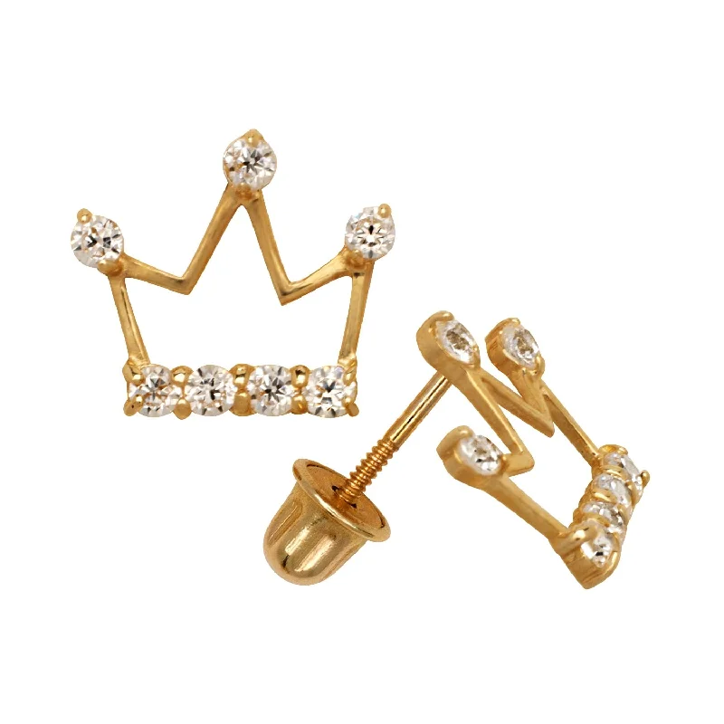 Curata 14k Yellow Gold Round Colorful Cubic Zirconia Crown Screw Back Stud Earrings