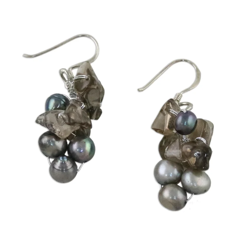 Pearl 'Midnight Mystery' Cluster Earrings