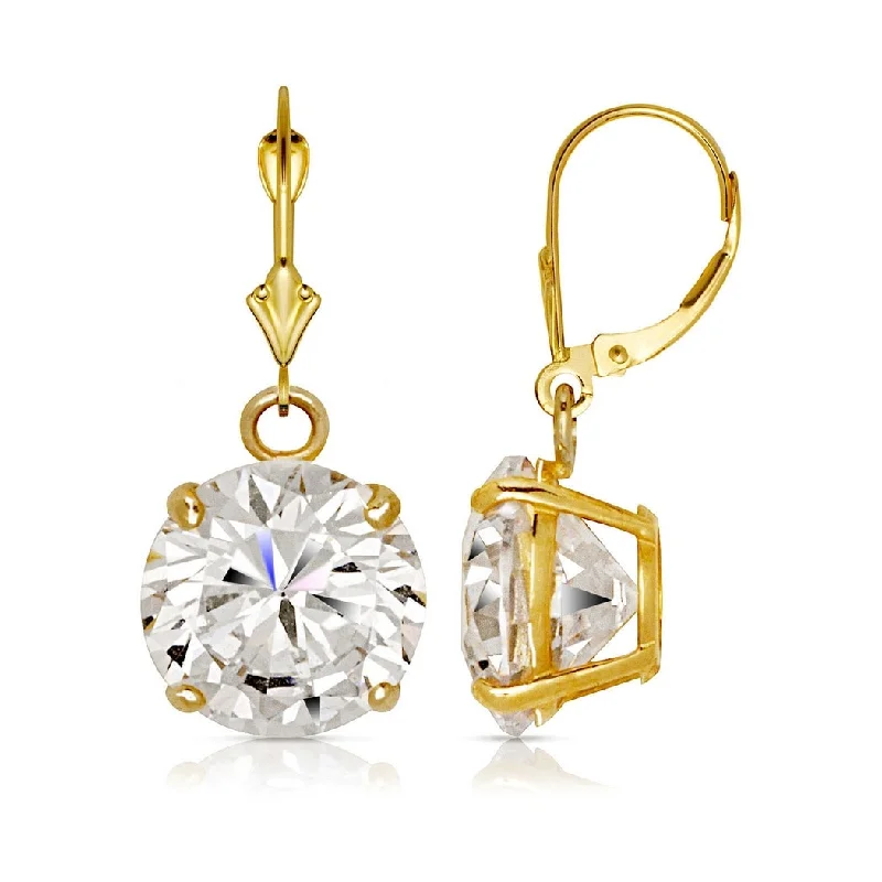 Curata 14k Yellow Gold Round Cubic Zirconia Dangle Drop Lever Back Earrings