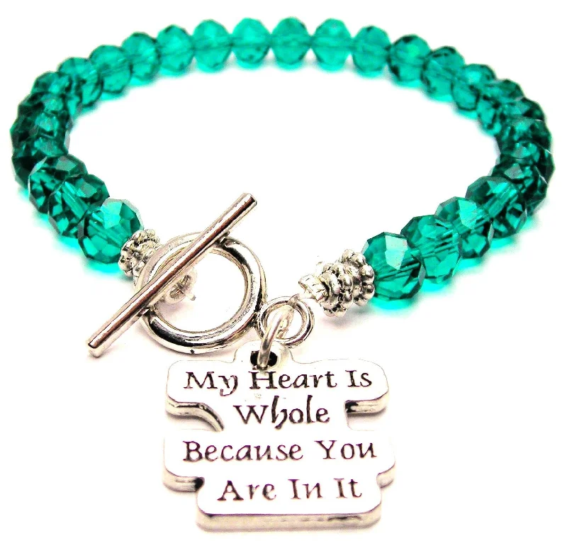 My Heart Is Whole Because You Are In It Crystal Beaded Toggle Style Bracelet