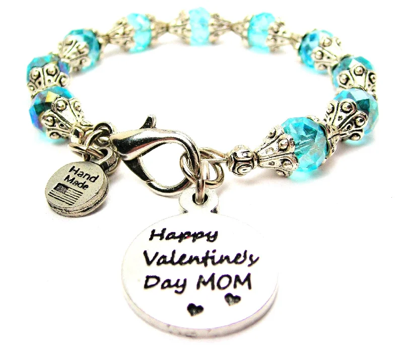 Happy Valentines Day Mom Capped Crystal Bracelet