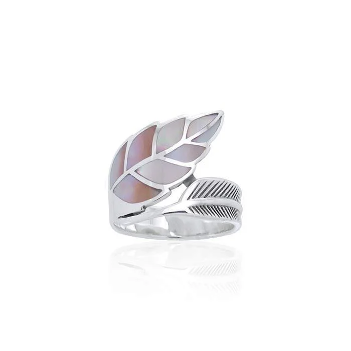 Silver Leaf with Inlay Stone Ring TRI1111