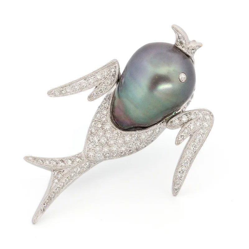 Bird Brooch with Tahitian Pearl & Diamonds