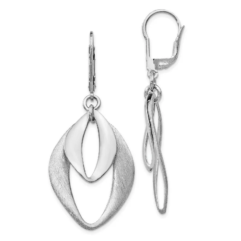 Curata 925 Sterling Silver 53x22.28mm Brushed Geometric Dangle Leverback Earrings