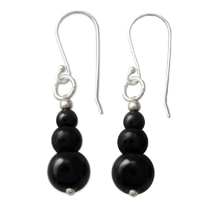 NOVICA Sterling Silver 'Mysteries of the Night' Hematite Earrings - 1.5*0.3