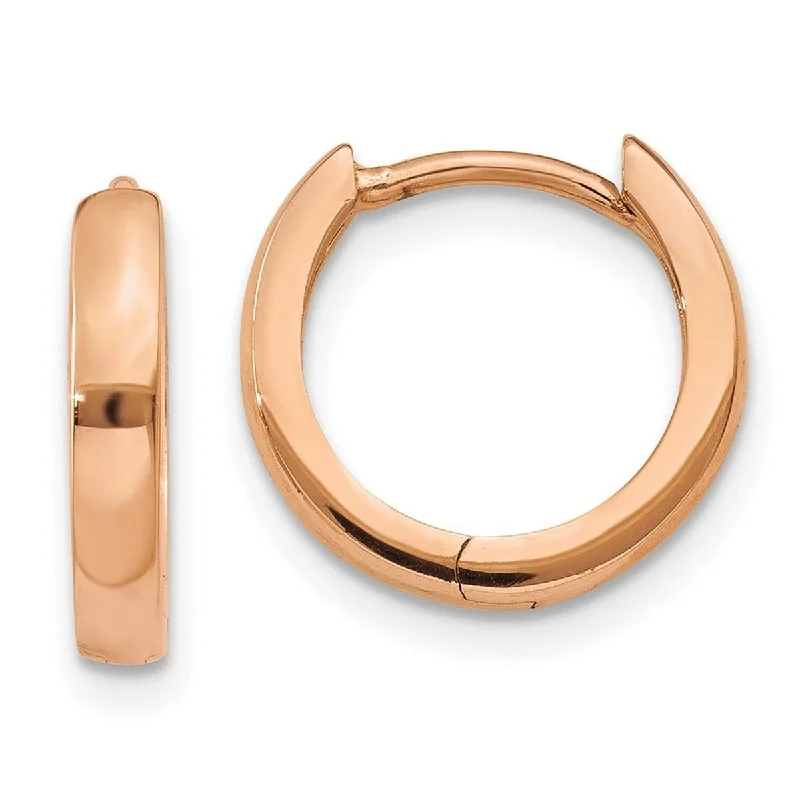 Curata 14k Rose Gold 2X11mm Hinged Huggies Hoop Earrings