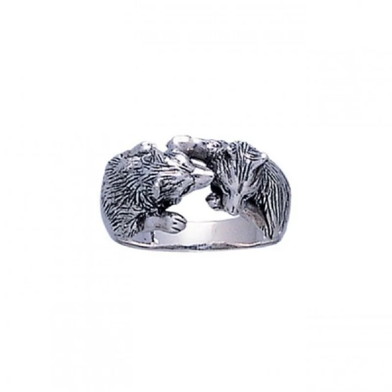 Wolf Kiss Sterling Silver Ring TR1403