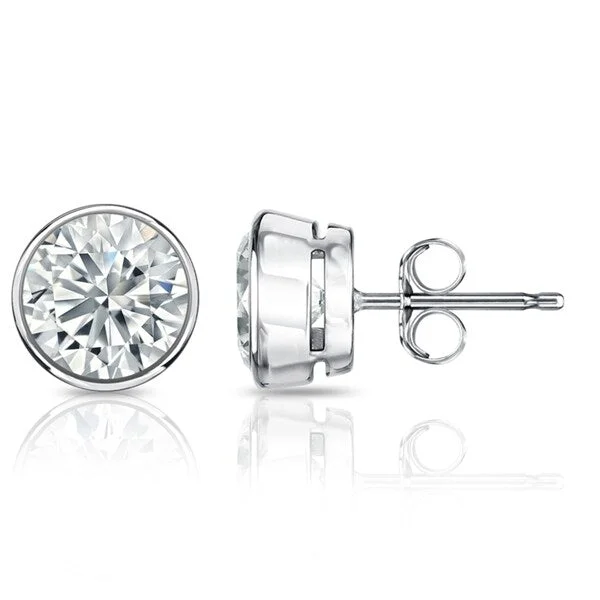 Auriya 14k Gold GIA Certified 3.50 carat TDW Bezel Set Round Diamond Stud Earrings