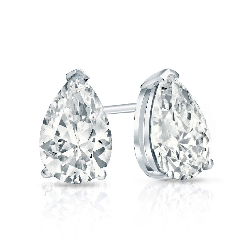 Auriya Plat Gold Lab Grown 1.00 carat TDW Pear Diamond Stud Earrings V-End Prong Screw-back