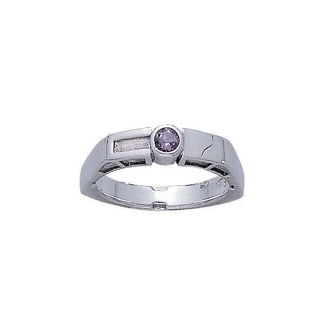 Modern Band Ring with Round Gemstone TR3389