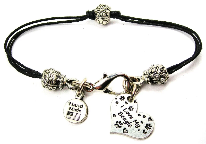 I Love My Beagle Beaded Black Cord Bracelet