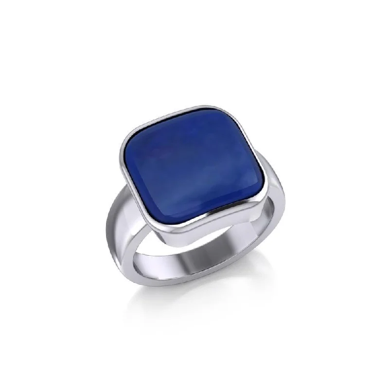 Modern Square Inlaid Silver Ring TRI530