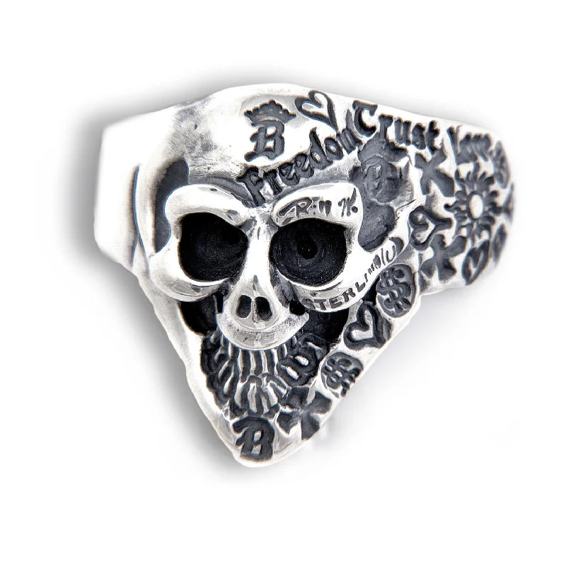 Small Half Graffiti Stamped Good Luck Skull Ring