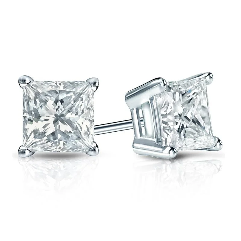 Auriya Plat Gold Lab Grown 1.25 carat TDW Princess Diamond Stud Earrings 4-Prong Basket Screw-back