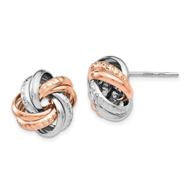 Curata 925 Sterling Silver and Rose Gold Plated 18.5mm Textured Loveknot Post Earrings