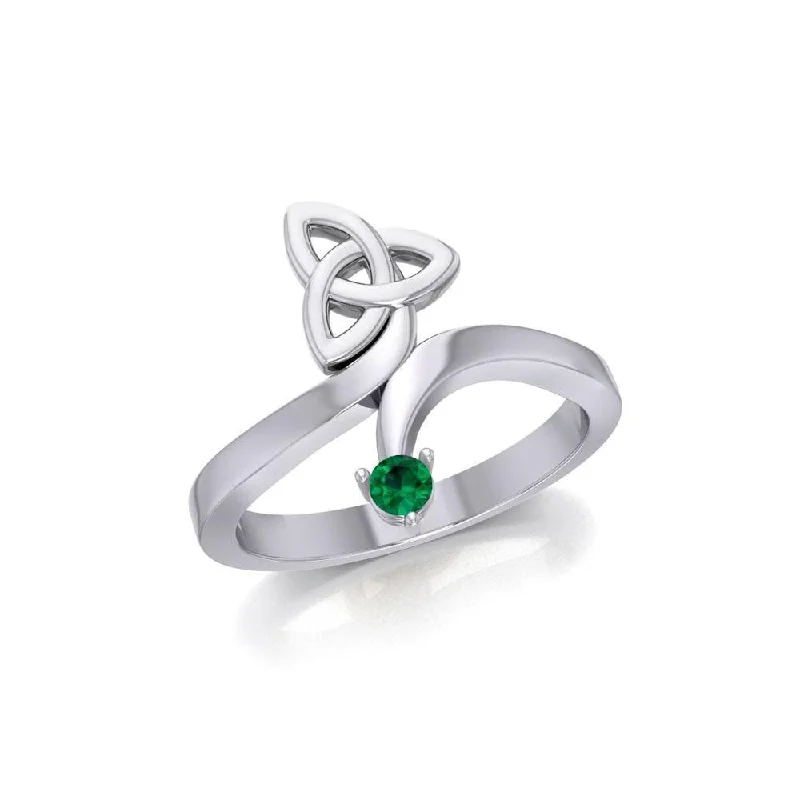 Celtic Trinity Knot with Round Gem Silver Ring TRI1788