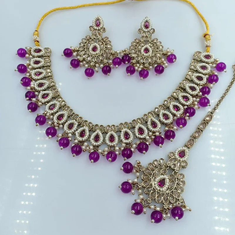 Manisha jewellery Gold Plated Crystal Stone And Pearl Necklace Set