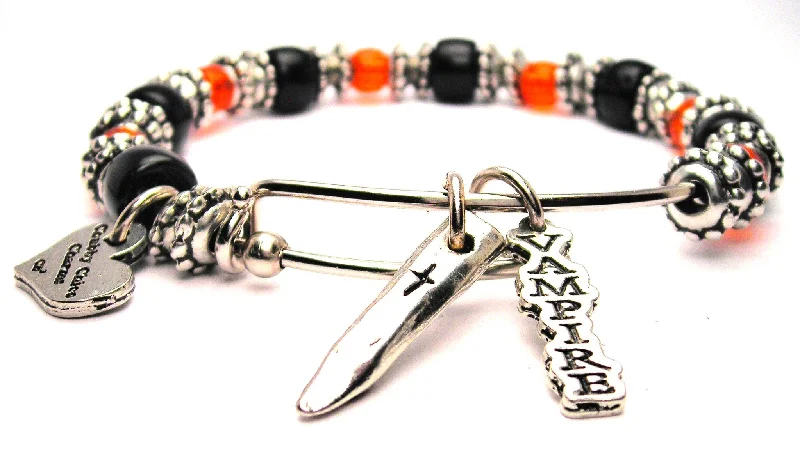 Vampire Stake Black And Pumpkin Orange Halloween 9mm Glass Beaded Single Bracelet