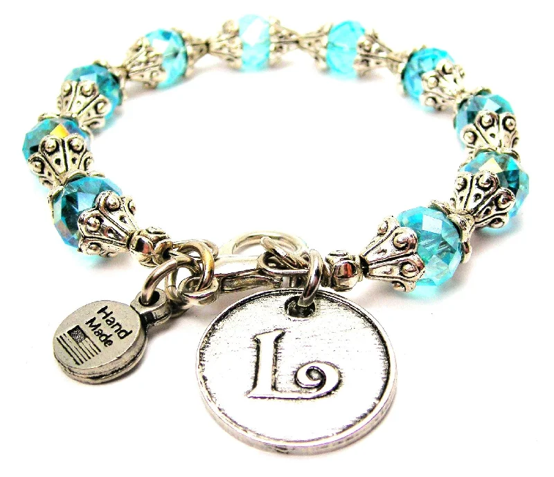 Initial L Circle Capped Crystal Bracelet